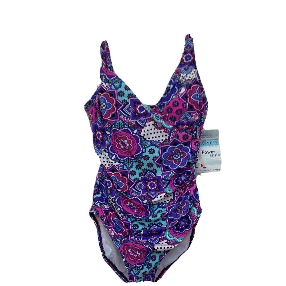 NWT Spanx Assets Criss Cross One Piece Madison Ave Swimsuit Small/S Magenta Teal